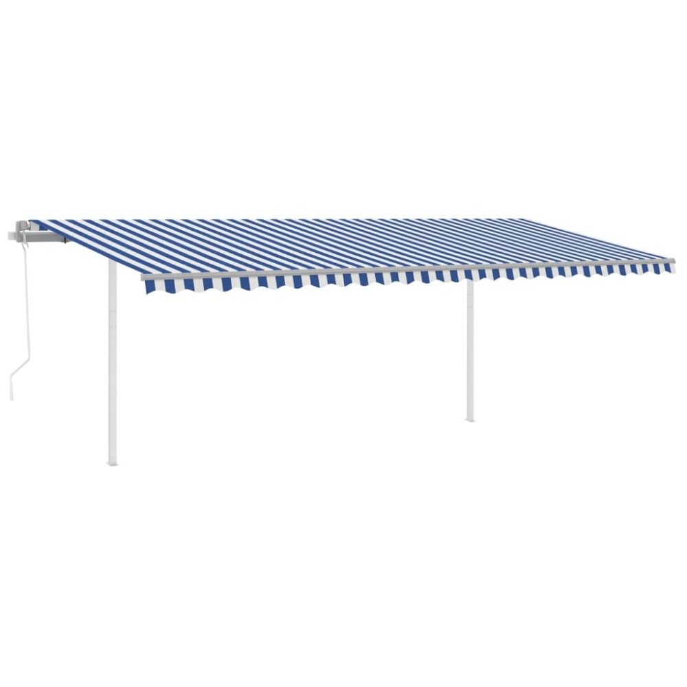 vidaXL Copertină retractabilă automat, cu stâlpi, albastru&alb, 6x3 m