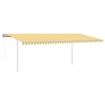 vidaXL Copertină retractabilă automat, cu stâlpi, galben&alb, 6x3 m vidaXL Copertină retractabilă automat, cu stâlpi, galben&alb, 6x3 m
