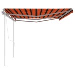 vidaXL Copertină retractabilă automat, stâlpi, portocaliu&maro, 6x3 m