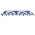 vidaXL Copertină retractabilă manual cu stâlpi, albastru&alb, 4x3,5 m