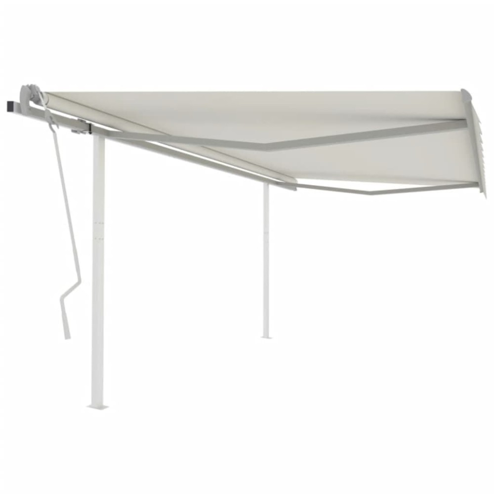 vidaXL Copertină retractabilă manual, cu stâlpi, crem, 4x3,5 m