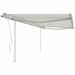 vidaXL Copertină retractabilă manual, cu stâlpi, crem, 4x3,5 m