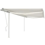 vidaXL Copertină retractabilă manual, cu LED, crem, 4x3,5 m