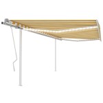 vidaXL Copertină retractabilă manual cu LED, galben și alb, 4x3,5 m