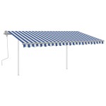 vidaXL Copertină retractabilă manual, stâlpi, albastru/alb, 4,5x3,5 m