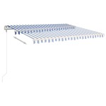 vidaXL Copertină retractabilă manual, stâlpi, albastru/alb, 4,5x3,5 m