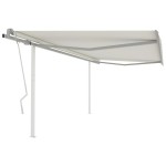 vidaXL Copertină retractabilă manual, cu stâlpi, crem, 4,5x3,5 m