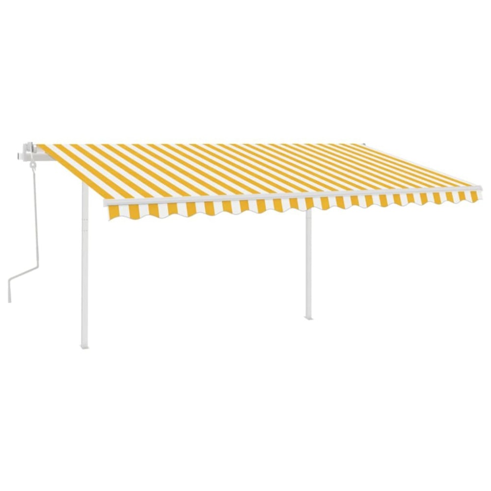 vidaXL Copertină retractabilă manual, cu stâlpi galben/alb, 4x3,5 m