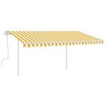 vidaXL Copertină retractabilă manual, cu stâlpi galben/alb, 4x3,5 m