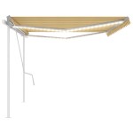 vidaXL Copertină retractabilă manual cu LED, galben și alb, 5x3,5 m