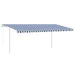 vidaXL Copertină automată cu LED&senzor vânt, albastru/alb, 5x3,5 m