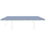 vidaXL Copertină retractabilă manual cu stâlpi, albastru/alb, 6x3,5 m
