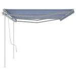 vidaXL Copertină retractabilă manual cu stâlpi, albastru/alb, 6x3,5 m