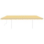 vidaXL Copertină retractabilă manual cu stâlpi, galben/alb, 6x3,5 m