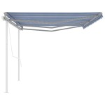 vidaXL Copertină retractabilă automat, cu stâlpi, albastru&alb 6x3,5 m