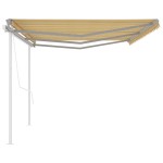 vidaXL Copertină retractabilă automat, cu stâlpi, galben&alb, 6x3,5 m