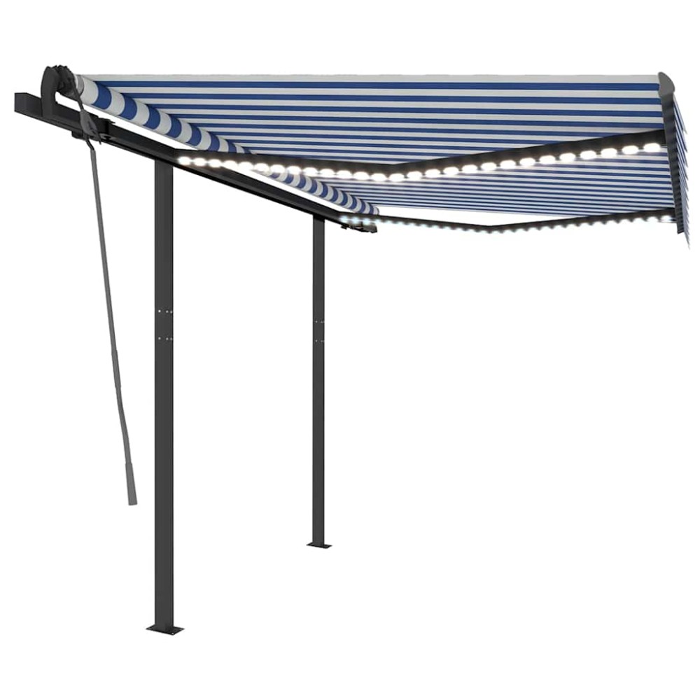 vidaXL Copertină retractabilă manual cu LED, albastru&alb, 3x2,5 m
