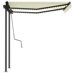 vidaXL Copertină retractabilă manual cu LED, crem, 3x2,5 m vidaXL Copertină retractabilă manual cu LED, crem, 3x2,5 m