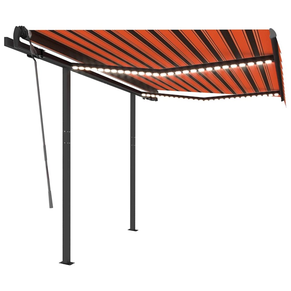 vidaXL Copertină retractabilă manual cu LED portocaliu & maro 3x2,5 m