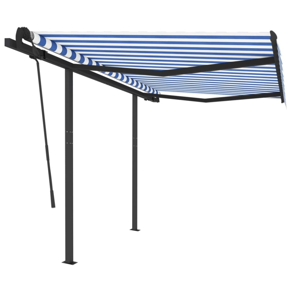 vidaXL Copertină retractabilă automat cu stâlpi, albastru&alb, 3x2,5 m