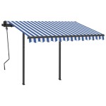 vidaXL Copertină retractabilă automat cu stâlpi, albastru&alb, 3x2,5 m vidaXL Copertină retractabilă automat cu stâlpi, albastru&alb, 3x2,5 m