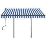 vidaXL Copertină retractabilă automat cu stâlpi, albastru&alb, 3x2,5 m vidaXL Copertină retractabilă automat cu stâlpi, albastru&alb, 3x2,5 m