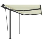 vidaXL Copertină retractabilă automat cu stâlpi, crem, 3x2,5 m