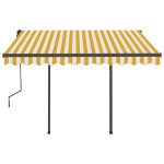 vidaXL Copertină retractabilă automat cu stâlpi, galben & alb, 3x2,5 m vidaXL Copertină retractabilă automat cu stâlpi, galben & alb, 3x2,5 m