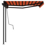 vidaXL Copertină retractabilă automat, stâlpi, portocaliu&maro 3x2,5 m vidaXL Copertină retractabilă automat, stâlpi, portocaliu&maro 3x2,5 m