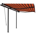 vidaXL Copertină retractabilă manual, stâlpi portocaliu&maro 3,5x2,5 m vidaXL Copertină retractabilă manual, stâlpi portocaliu&maro 3,5x2,5 m