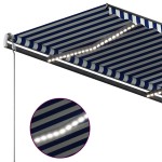 vidaXL Copertină retractabilă manual cu LED, albastru & alb 3,5x2,5 m vidaXL Copertină retractabilă manual cu LED, albastru & alb 3,5x2,5 m