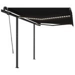 vidaXL Copertină retractabilă manual cu LED, antracit, 3,5x2,5 m vidaXL Copertină retractabilă manual cu LED, antracit, 3,5x2,5 m