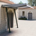 vidaXL Copertină retractabilă automat cu stâlpi albastru&alb 3,5x2,5 m vidaXL Copertină retractabilă automat cu stâlpi albastru&alb 3,5x2,5 m