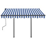 vidaXL Copertină retractabilă automat cu stâlpi albastru&alb 3,5x2,5 m vidaXL Copertină retractabilă automat cu stâlpi albastru&alb 3,5x2,5 m