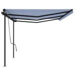 vidaXL Copertină retractabilă manual cu stâlpi, albastru & alb, 6x3 m vidaXL Copertină retractabilă manual cu stâlpi, albastru & alb, 6x3 m