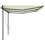 vidaXL Copertină retractabilă manual cu stâlpi, crem, 6x3 m vidaXL Copertină retractabilă manual cu stâlpi, crem, 6x3 m