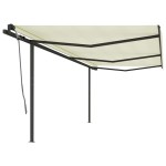 vidaXL Copertină retractabilă manual cu stâlpi, crem, 6x3 m vidaXL Copertină retractabilă manual cu stâlpi, crem, 6x3 m