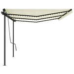 vidaXL Copertină retractabilă manual cu LED, crem, 6x3 m vidaXL Copertină retractabilă manual cu LED, crem, 6x3 m