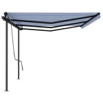 vidaXL Copertină retractabilă automat, cu stâlpi, albastru&alb, 6x3 m