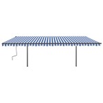 vidaXL Copertină retractabilă automat, cu stâlpi, albastru&alb, 6x3 m
