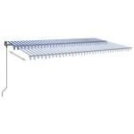 vidaXL Copertină retractabilă automat, cu stâlpi, albastru&alb, 6x3 m