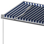 vidaXL Copertină retractabilă automat, cu stâlpi, albastru&alb, 6x3 m