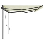 vidaXL Copertină retractabilă automat, cu stâlpi, crem, 6x3 m vidaXL Copertină retractabilă automat, cu stâlpi, crem, 6x3 m