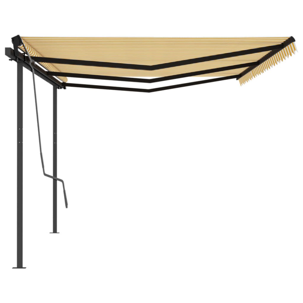 vidaXL Copertină retractabilă automat, cu stâlpi, galben & alb, 6x3 m