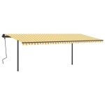 vidaXL Copertină retractabilă automat, cu stâlpi, galben & alb, 6x3 m