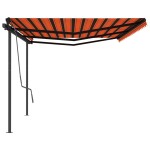 vidaXL Copertină retractabilă automat, stâlpi, portocaliu&maro, 6x3 m vidaXL Copertină retractabilă automat, stâlpi, portocaliu&maro, 6x3 m