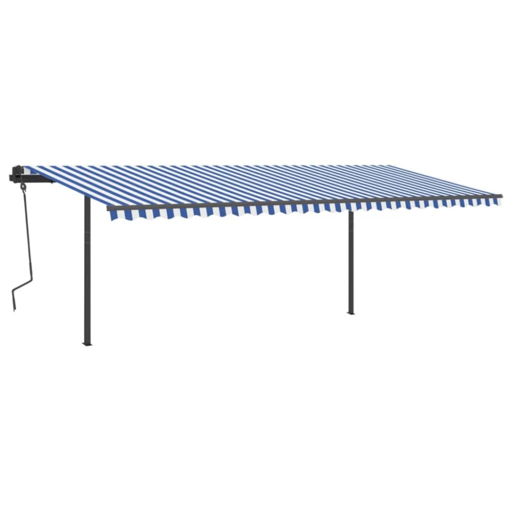 vidaXL Copertină retractabilă automat cu stâlpi, albastru&alb, 6x3,5 m