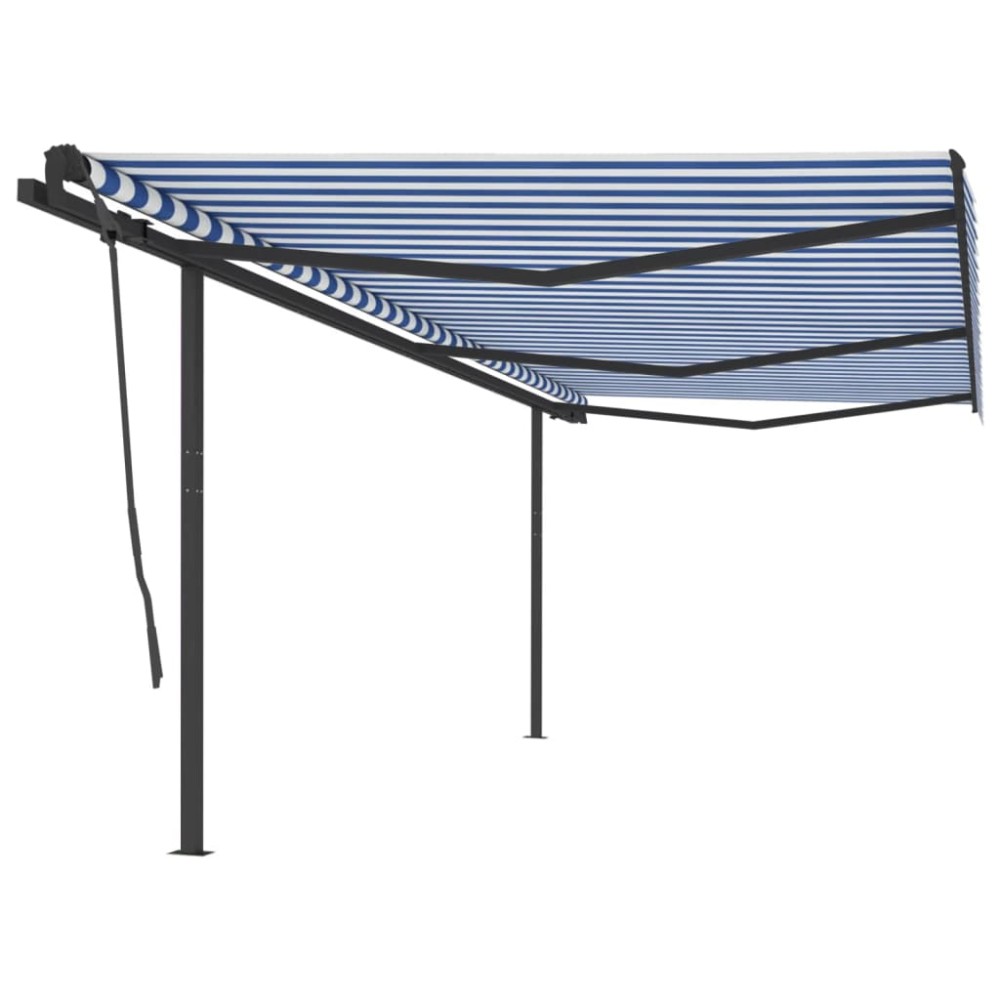 vidaXL Copertină retractabilă automat cu stâlpi, albastru&alb, 6x3,5 m