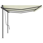 vidaXL Copertină retractabilă automat, cu stâlpi, crem, 6x3,5 m