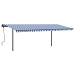 vidaXL Copertină automată cu senzor vânt&LED, albastru și alb, 6x3,5 m